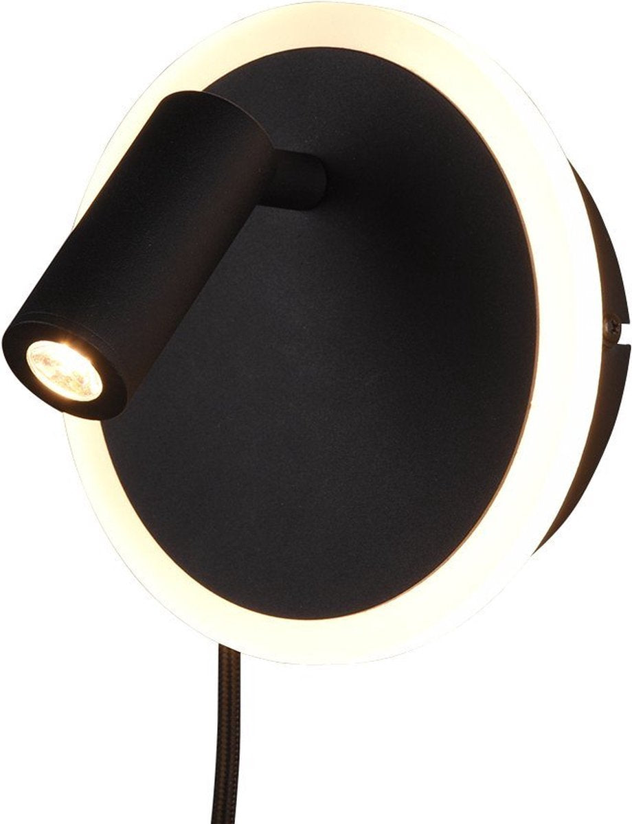 Trio jordan - wandlamp - zwart mat - incl. 1x smd 5 w - snoerschakelaar - licht apart schakelbaar - wandmontage - flex - connect - niet dimbaar