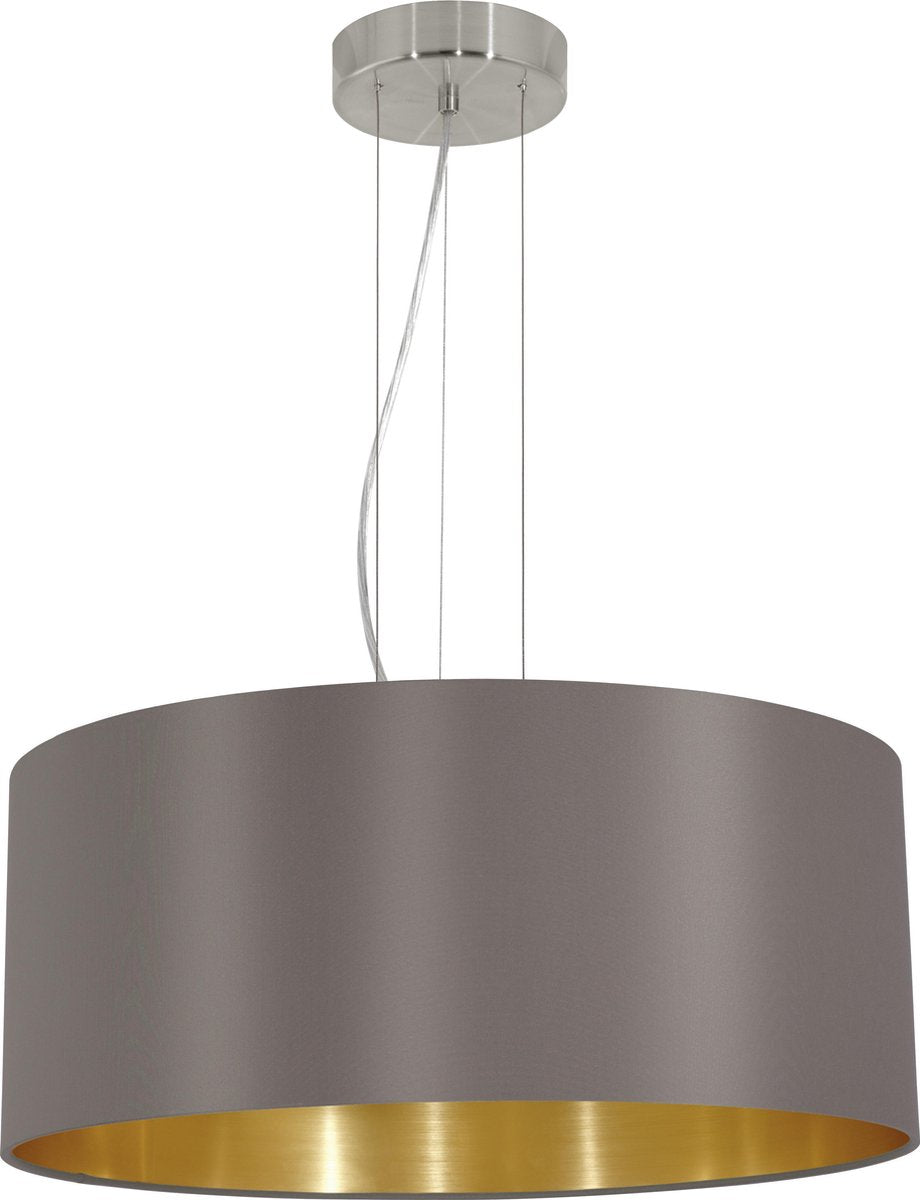 Eglo maserlo - hanglamp - 3 lichts e27 - ø53 cm - stof - cappuccino, goud