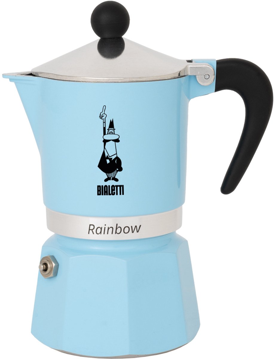 Bialetti rainbow azzurro 3 kops – espressopot – lichtblauw – aluminium – 130 ml
