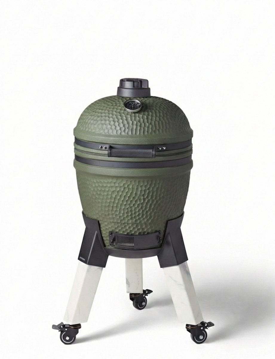 Moddern original kamado - aluminium marmer-look poten met wielen met rem - 8 tot 12 personen - green