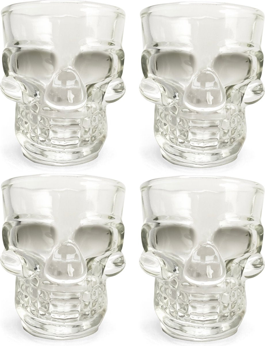 Kikkerland shotglas - set van 4 - 45ml - vaatwasmachinebestendig - in een schedel design