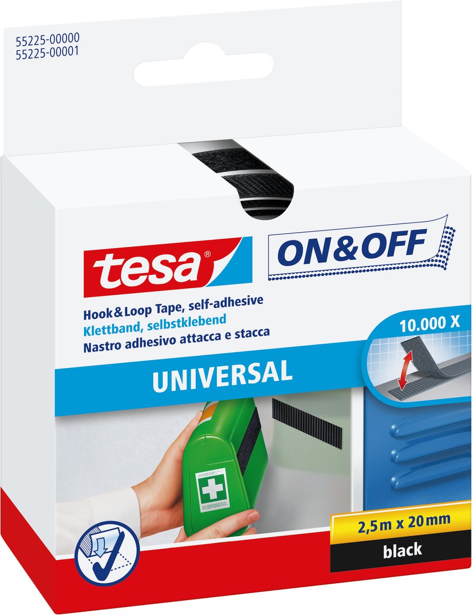 Tesa klittenband on off zelfklevend voor lichte voorwerpen bevestigen – zwart 2cm x 250cm