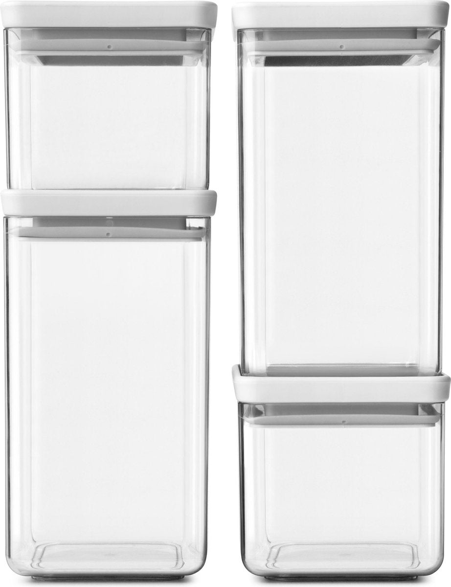 Brabantia tasty+ voorraadbussen - stapelbaar - 2x 0,7 l 2x 1,6 l - light grey