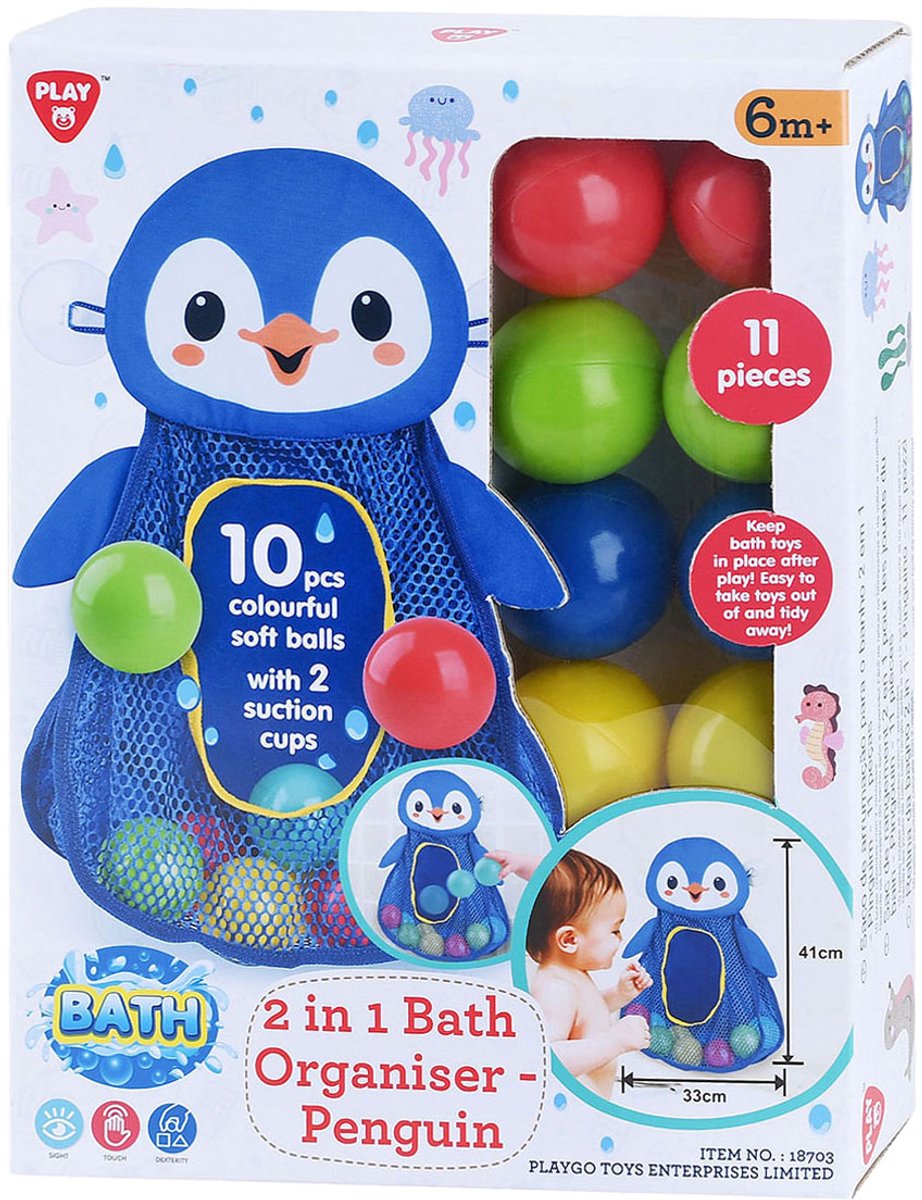 Playgo play badspeelgoed opberger pinguin - bad organizer met ballen 11-delig.