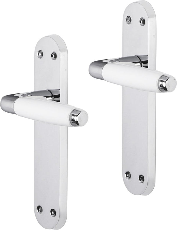 Impresso deurkruk - durban - voor binnen - ovaal deurschild met schroeven - chroom - wit - 2 stuks