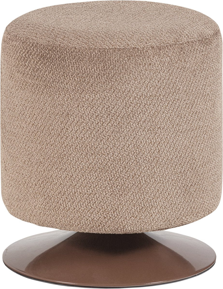 Woood islen poef met draaivoet - bouclé - bruin - 47x39x39
