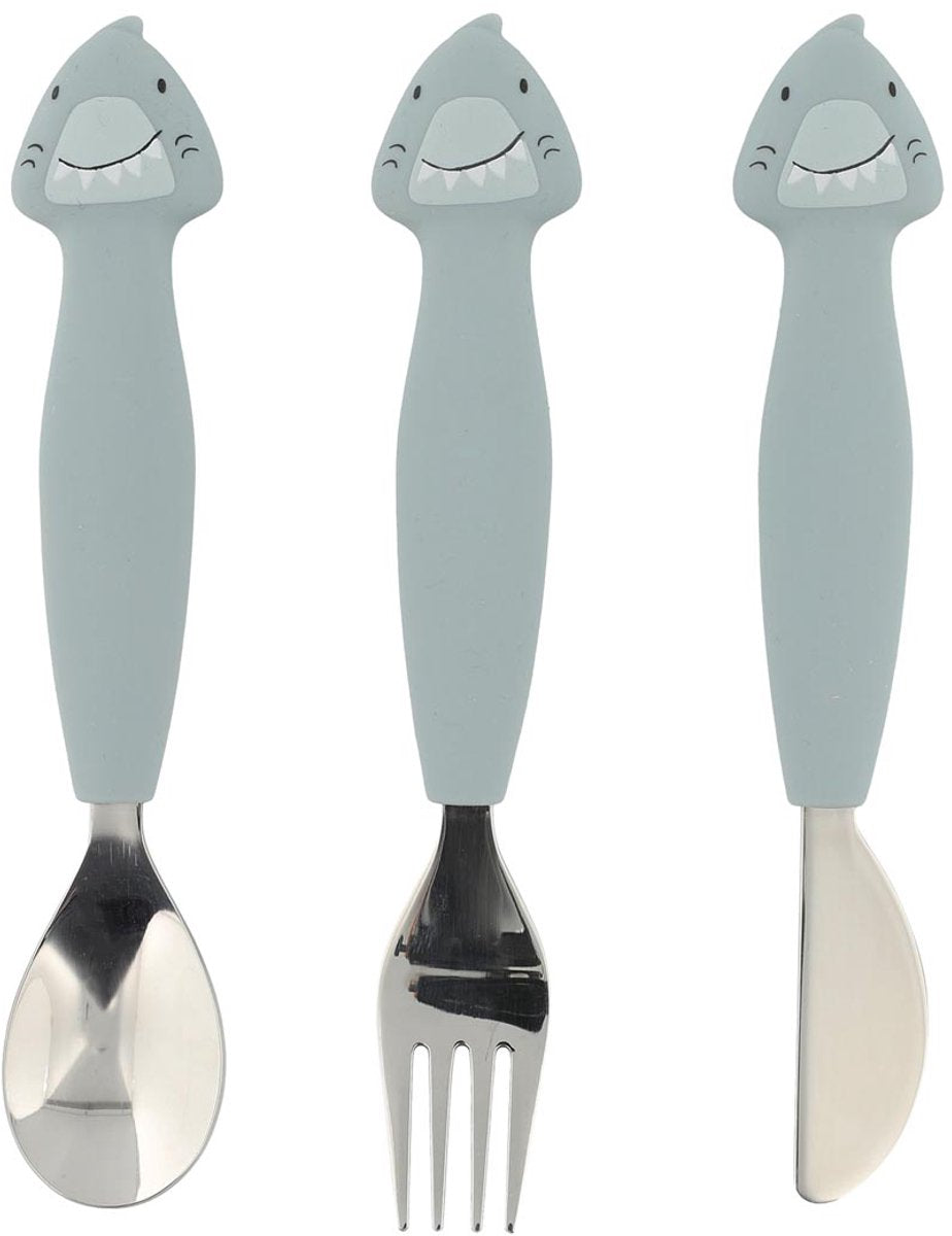 Trixie baby bestek - mr. shark - eetset met lepel, vork en mes - babybestek van siliconen - geschikt voor de vaatwasser