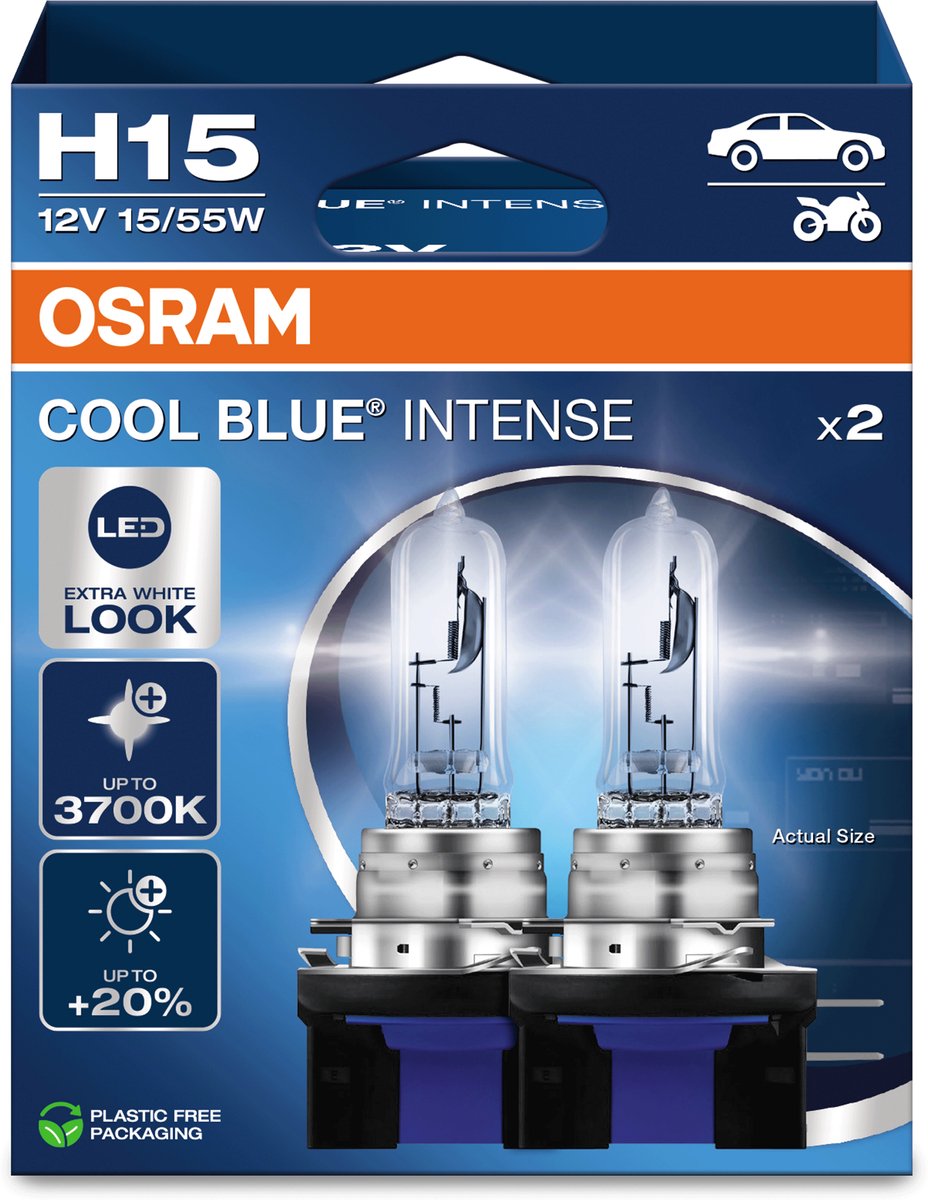 Osram cool blue intense - halogeenlamp - h15 - 3700k - helder wit licht
