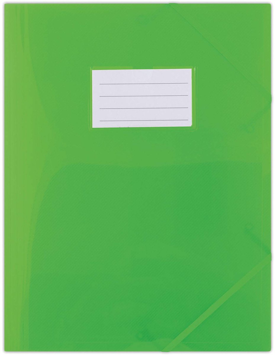 Donau documentenmap met elastiek pp a4 480 micron 3 kleppen semi-transparant groen type-3 kleppen type-met elastiek, met label index-n.v.t. insteekhoezen-n.v.t. materiaal-pp tabbladen-n.v.t.