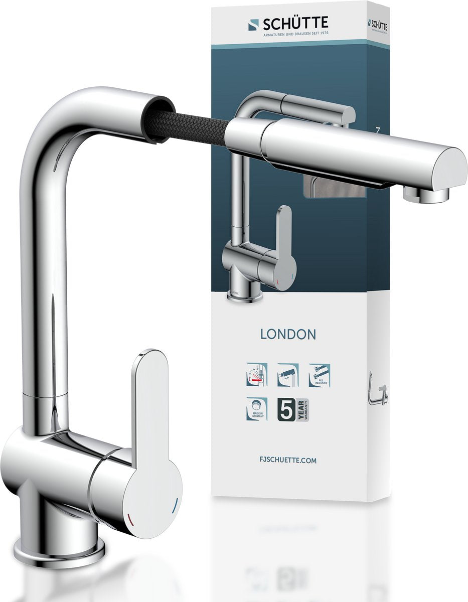 Schütte london design keukenkraan - mengkraan - draaibare uitloop - uittrekbare mousseur - chroom
