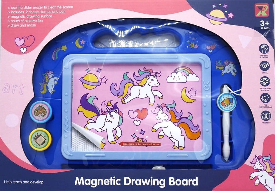 Magisch magnetisch tekenbord eenhoorn met 2 magneetstempels en magneetpen