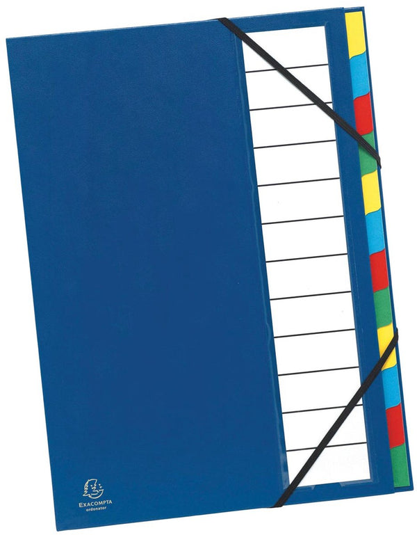 Exacompta sorteermap harmonika® ordonator®sorteermap met uitrekbare rug en elastosluiting - 12 indelingen - blauw - 55342e