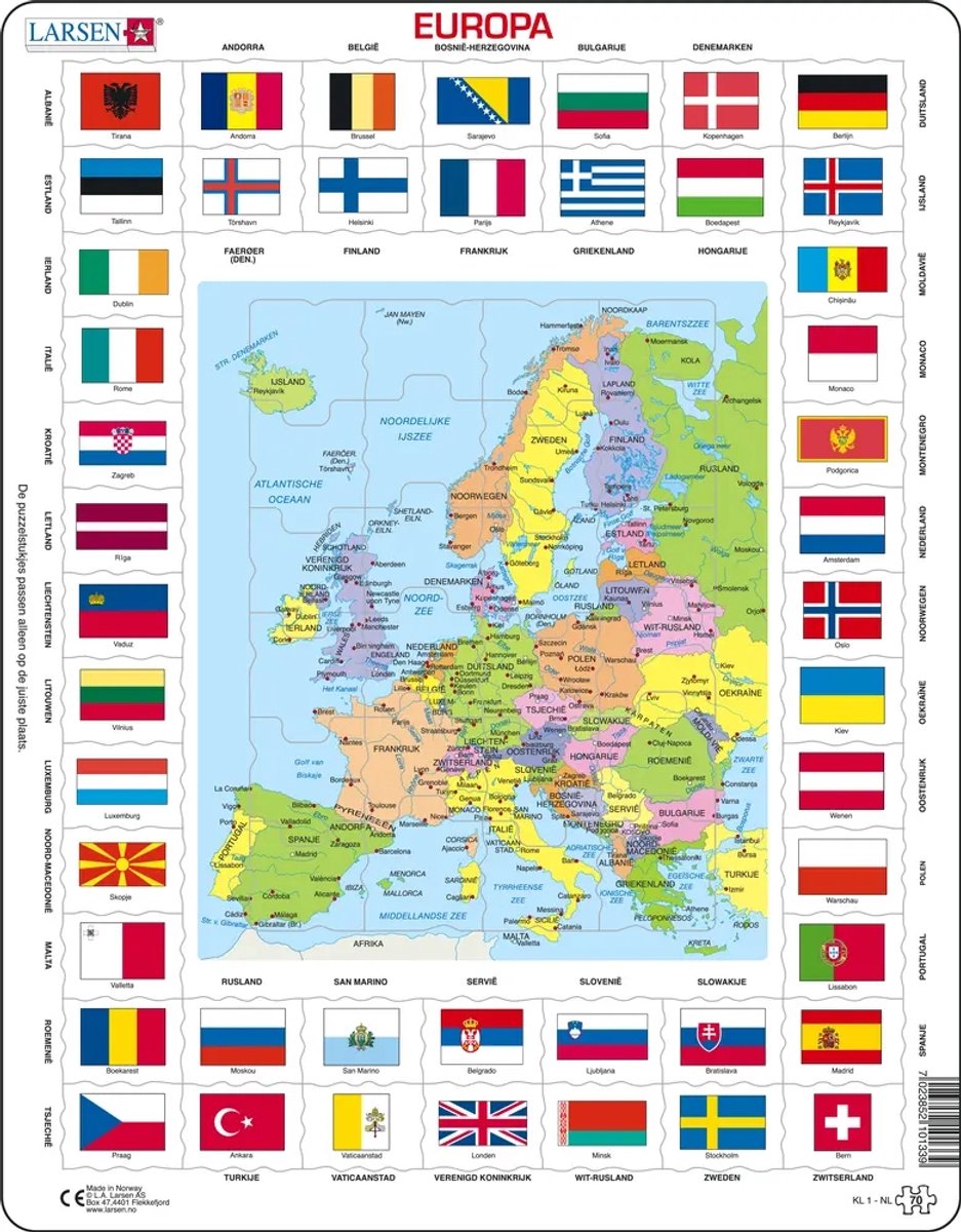Larsen kaart europa met vlaggen, 70st.