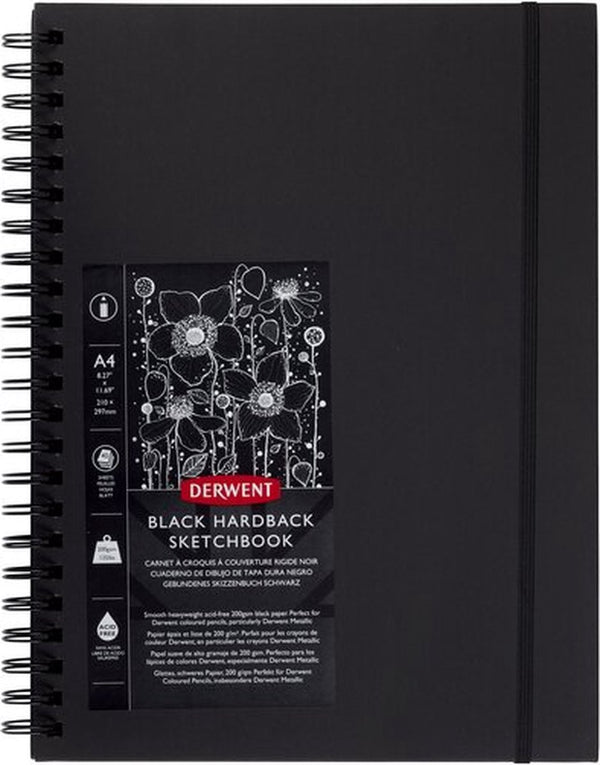 Derwent a4 schetsboek voor tekenen en schrijven - 40 vellen - zuurvrij papier - professionele kwaliteit - zwart