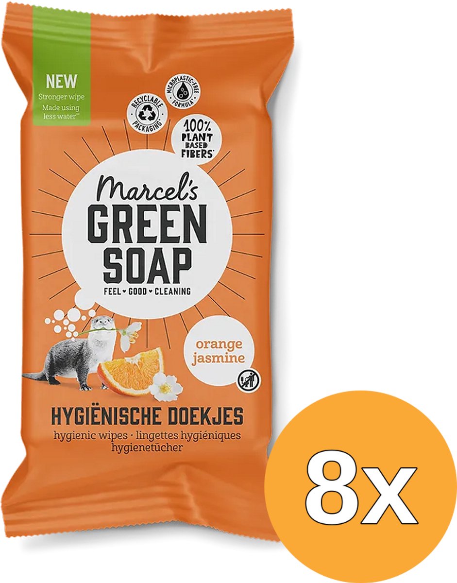 Marcel's green soap hygiënische schoonmaakdoekjes - sinaasappel jasmijn - 8 x 60 stuks