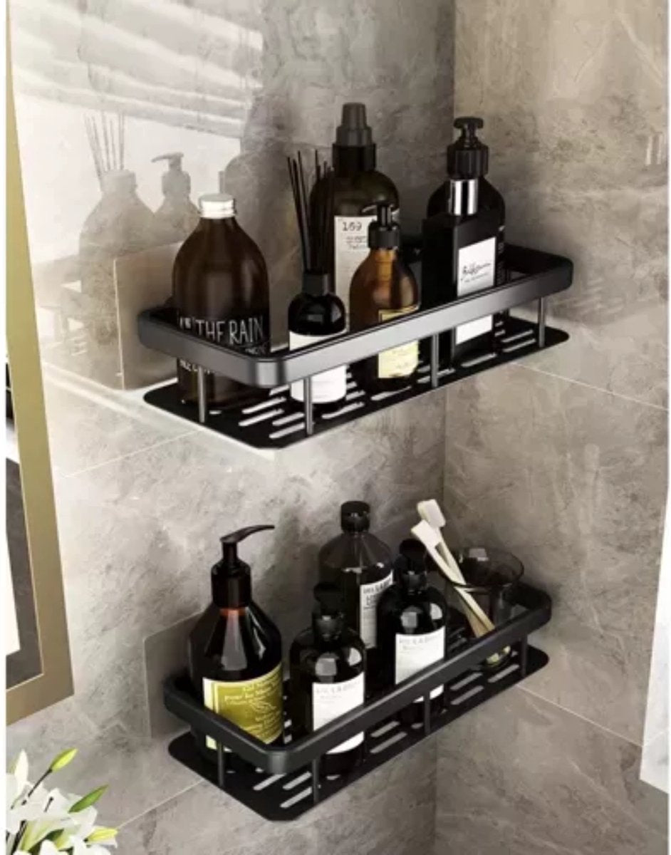 Ruhhy badkamer rekje - 2x stuks - zwart - l30 cm - zwevend - industrieel - voor badkamer of keuken