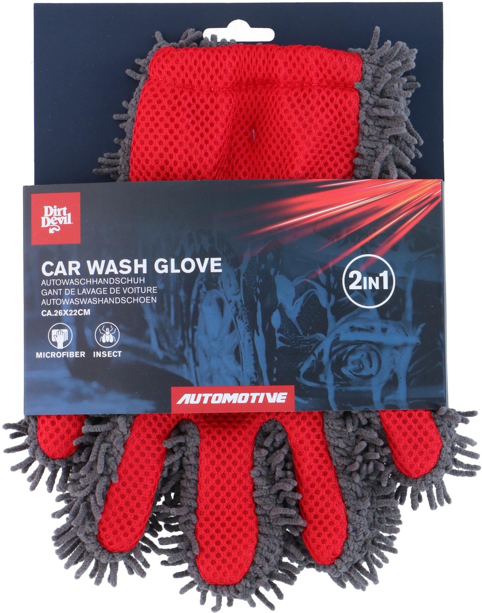 Dirt devil - autowashandschoen 2-in-1 - microvezel washandschoen met insectenzijde - auto was handschoen voor autoreiniging - autopoets handschoen - 26 x 22 cm