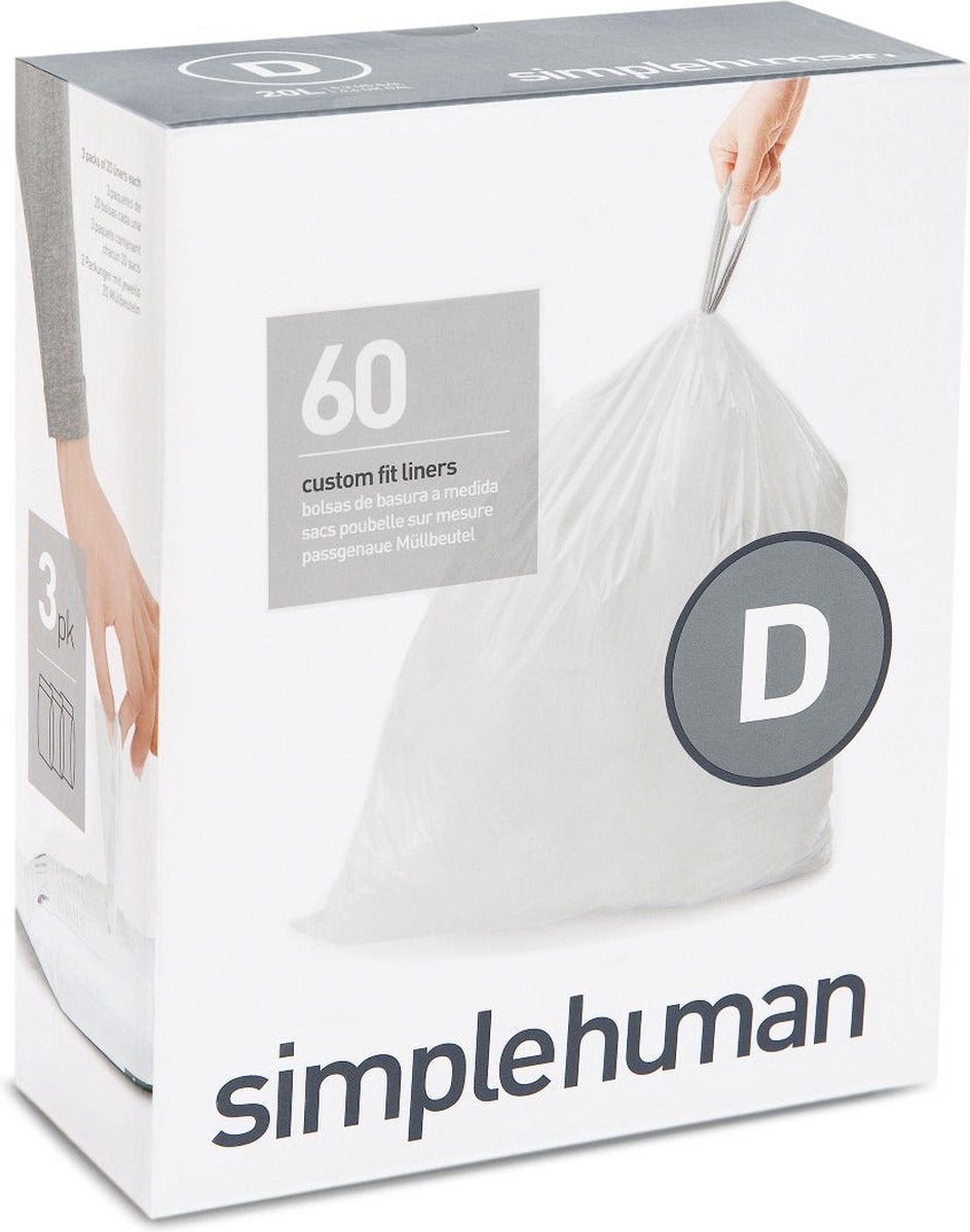 Simplehuman code d afvalzakken - 20 liter - 60 stuks - met trekband - wit