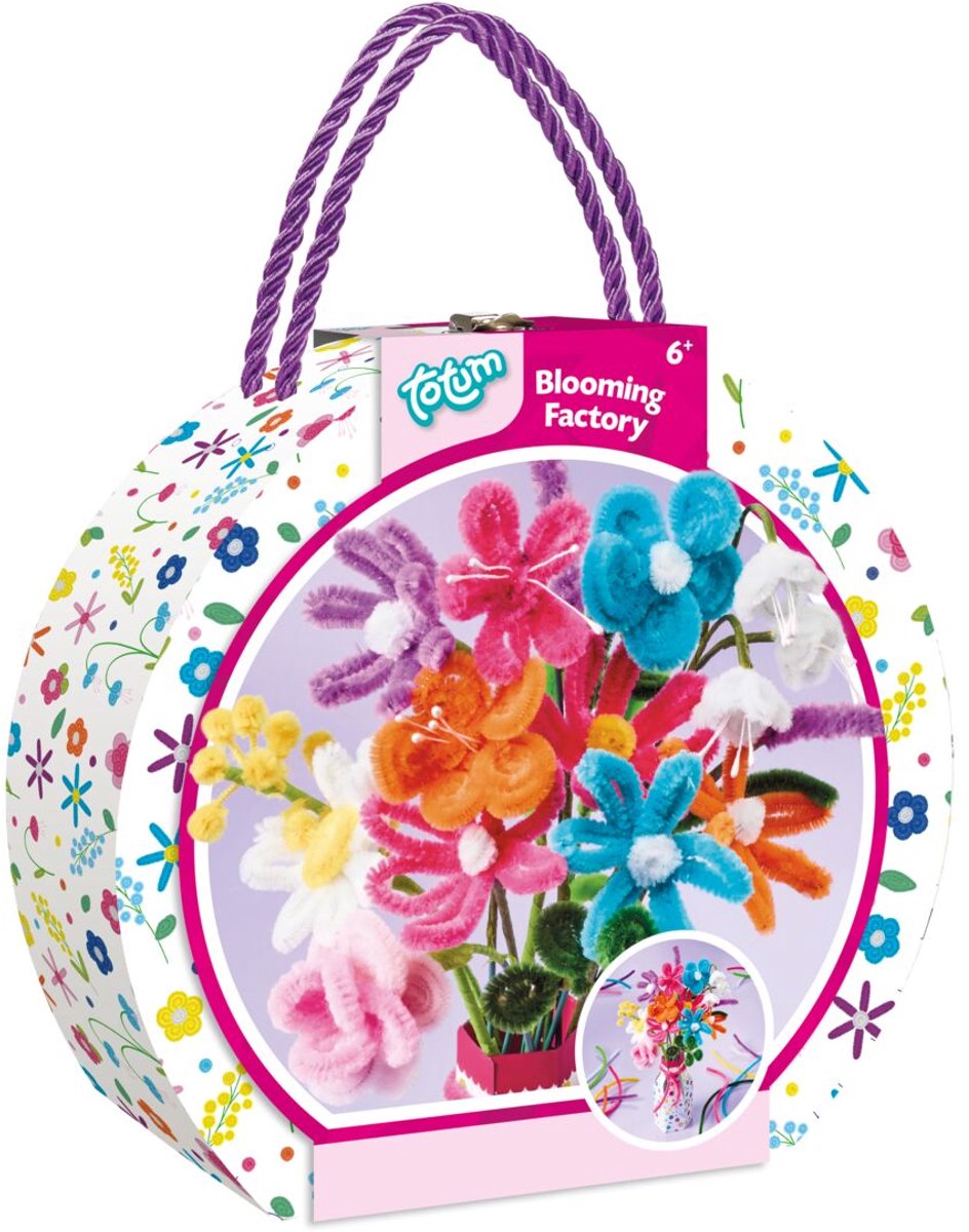Totum knutsel koffertje bloemen maken met chenille - blooming factory - 90 delig creatief speelgoed kinderen en volwassenen vanaf 6 jaar - cadeau tip