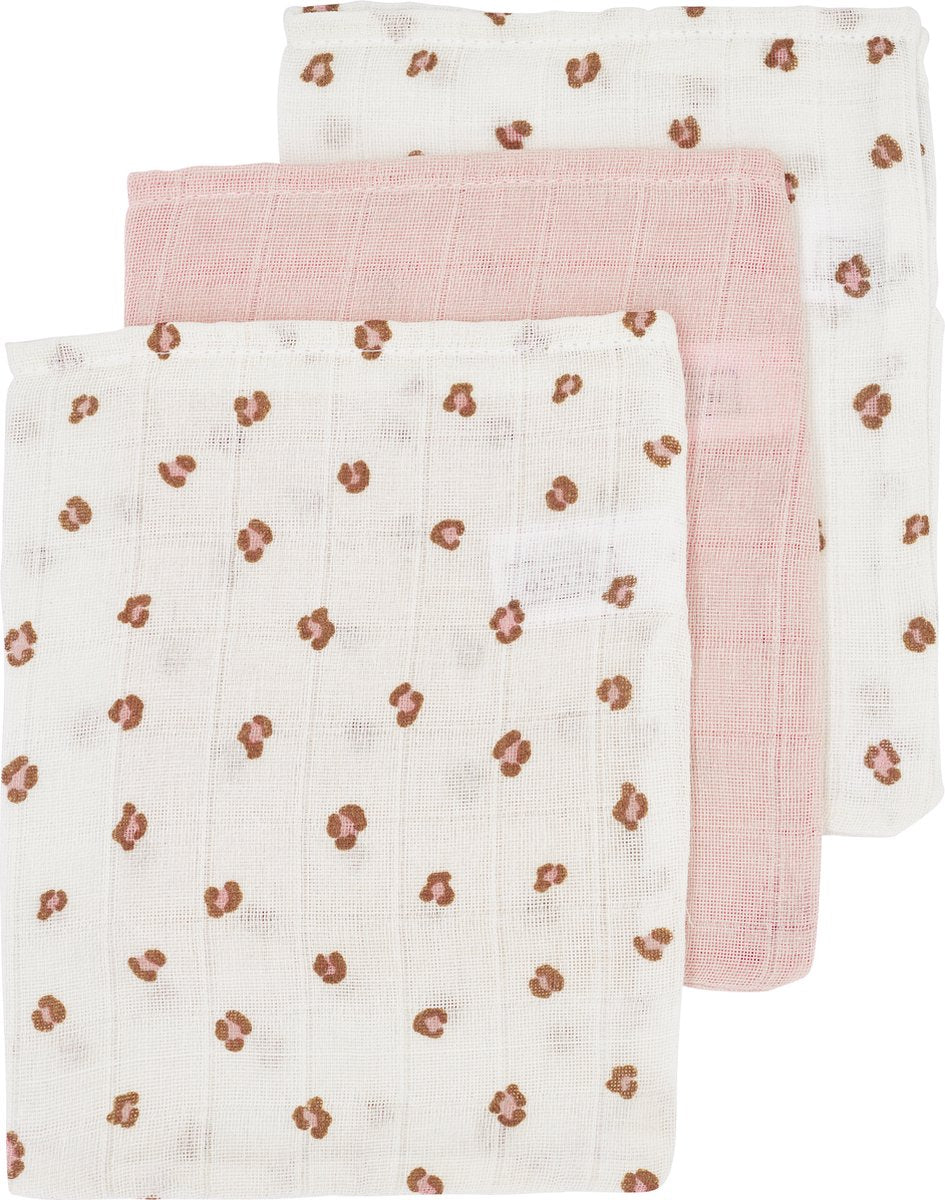 Meyco baby mini panther washandjes - 3-pack - hydrofiel - soft pink - 20x17cm