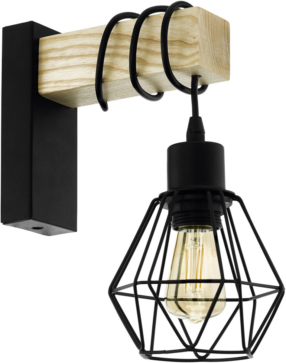 Eglo townshend 5 wandlamp - e27 - 27,5 cm - hout - zwart bruin - fsc hout