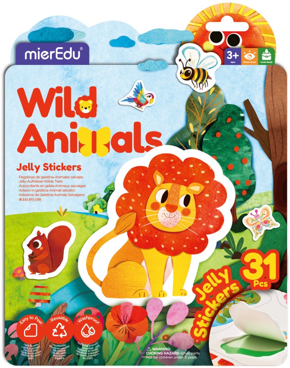 Mieredu jelly stickers - wilde dieren - herbruikbaar - +30 stuks - 3 jaar
