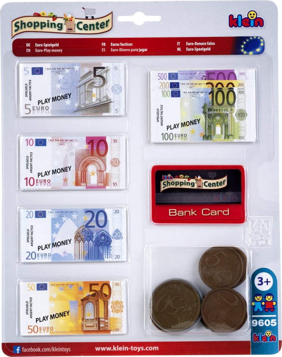 Klein toys - euro speelgeld - incl. creditcard, muntgeld en biljetten - meerkleurig