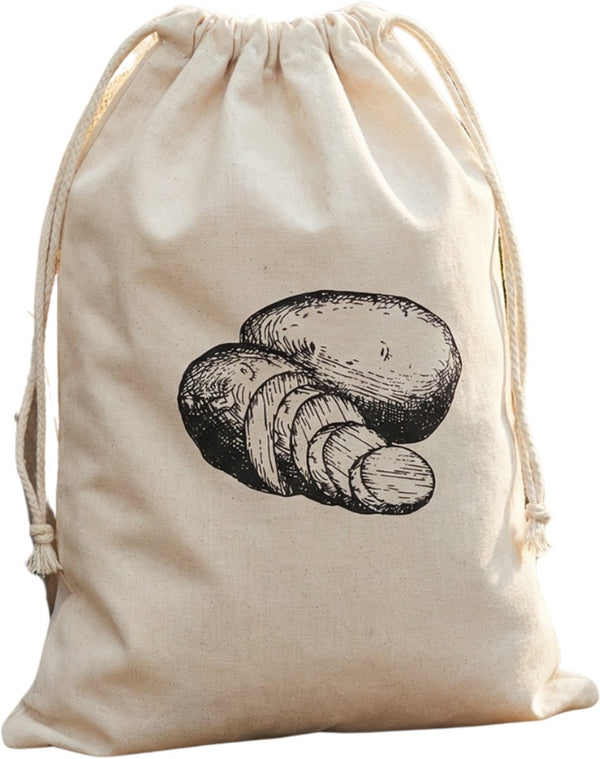 Alpina aardappelzak - katoenen zak voor het bewaren van aardappelen - houdt aardappelen langer vers - ruim en lichtgewicht - met handgreep - afmeting 41x36 cm - kleur bruin