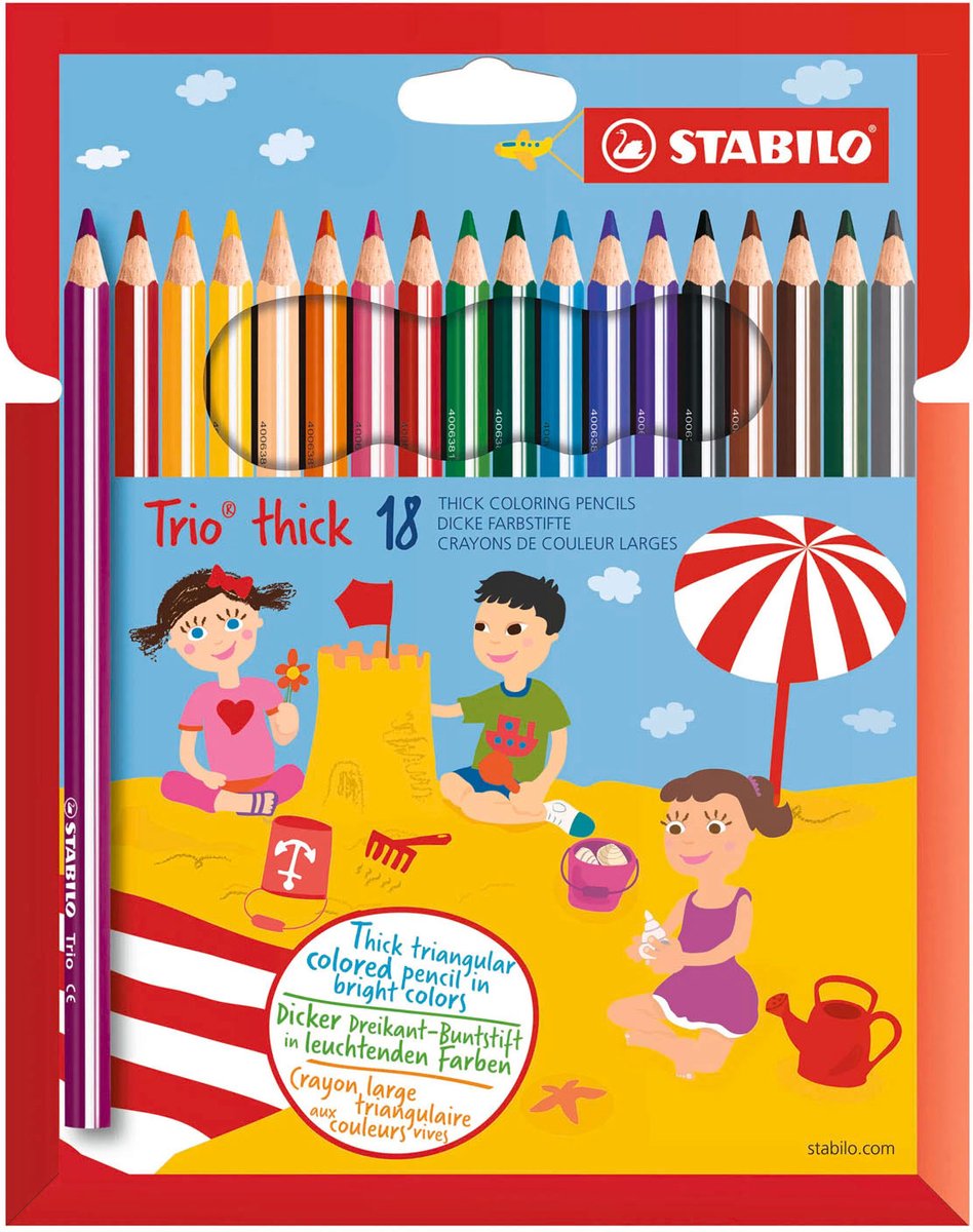 Stabilo trio thick - ergonomisch kleurpotlood - met extra dikke kern 4,2 mm - etui met 18 kleuren