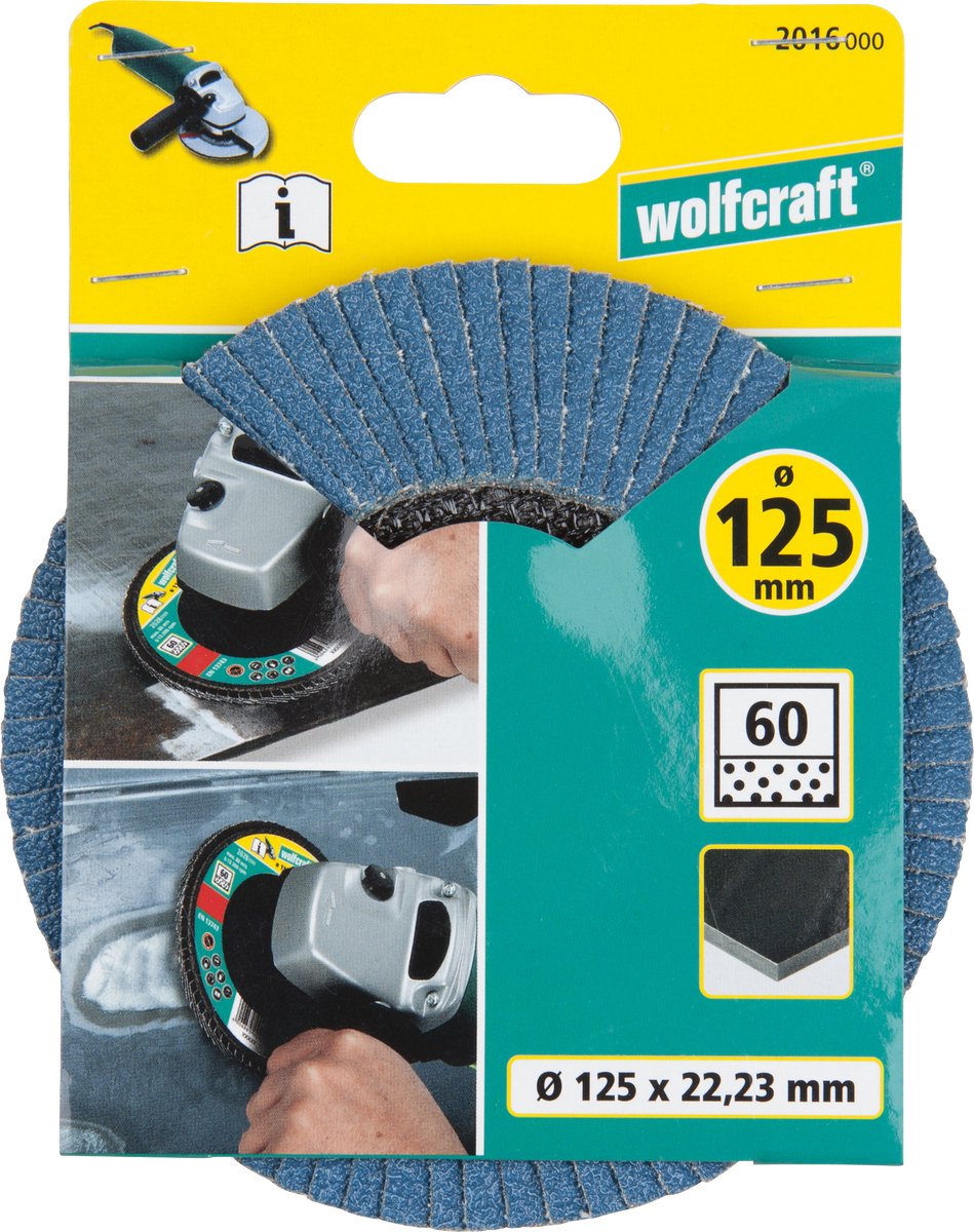 Wolfcraft - lamellenschijf - 125mm - korrel 60 - schuurlamellenplaat haakse slijper voor metaal - 2016000