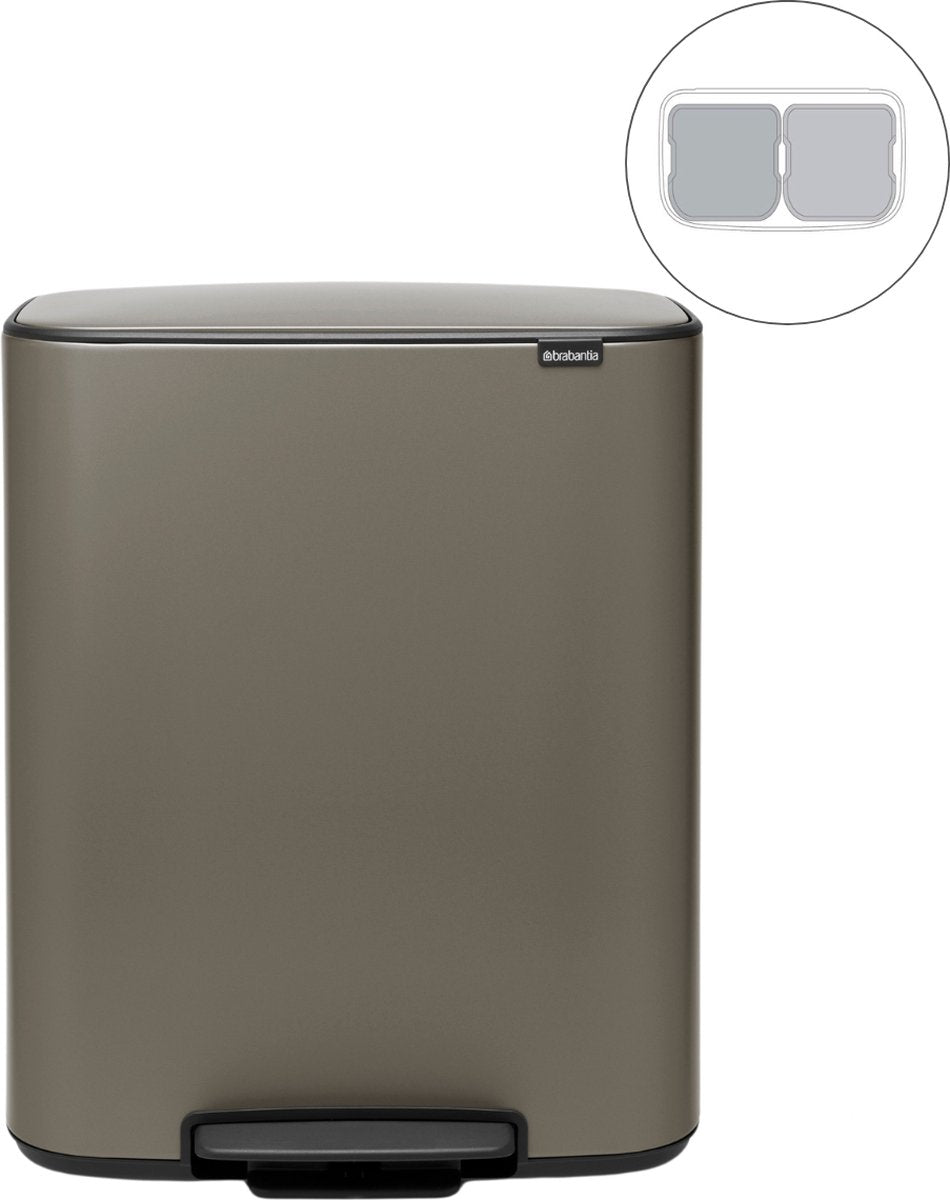 Brabantia bo prullenbak - 2 x 30 liter - afvalscheiding - platinum