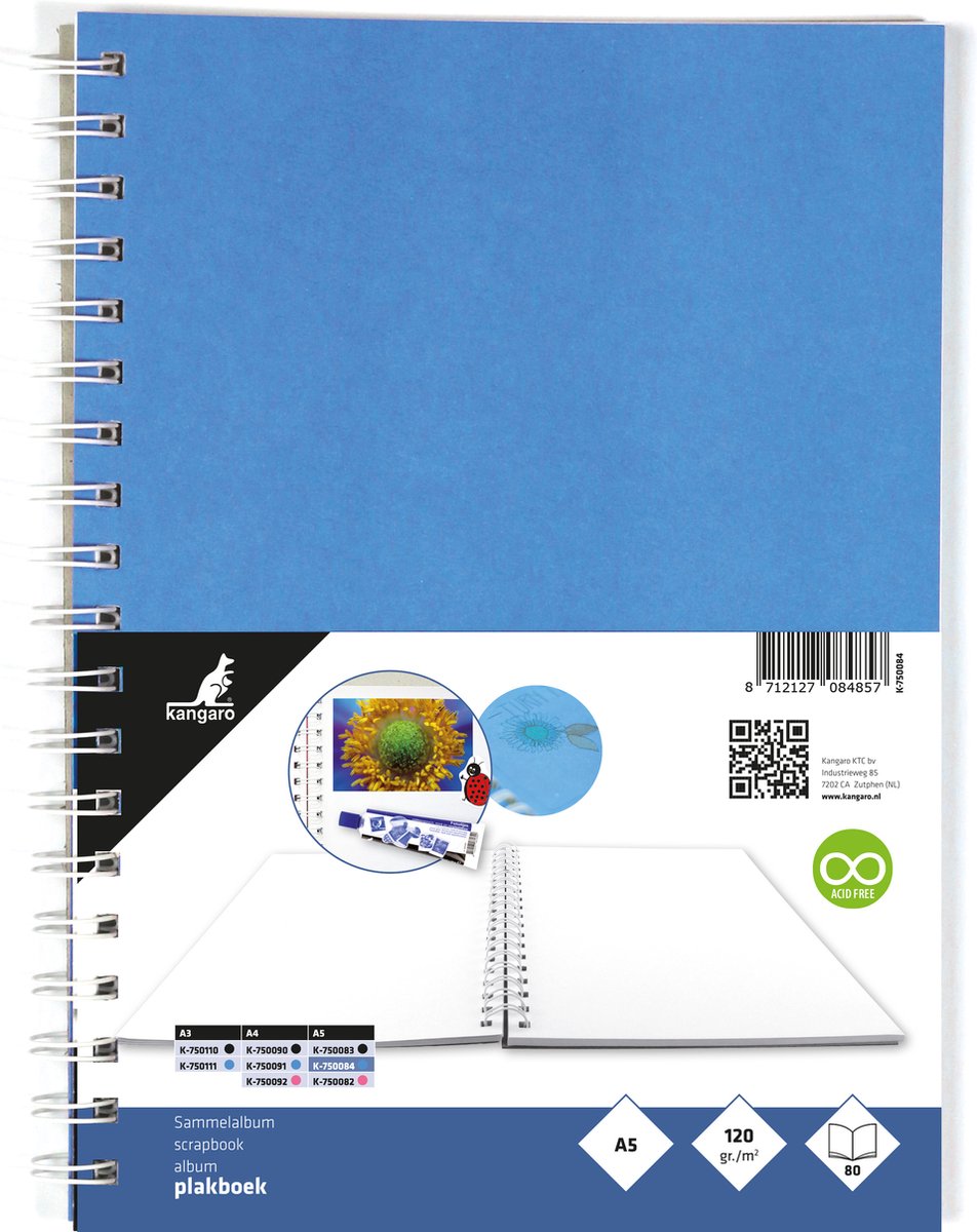 Kangaro plakboek - a5+ - 120 grams - 80 vel - blauw - k-750084