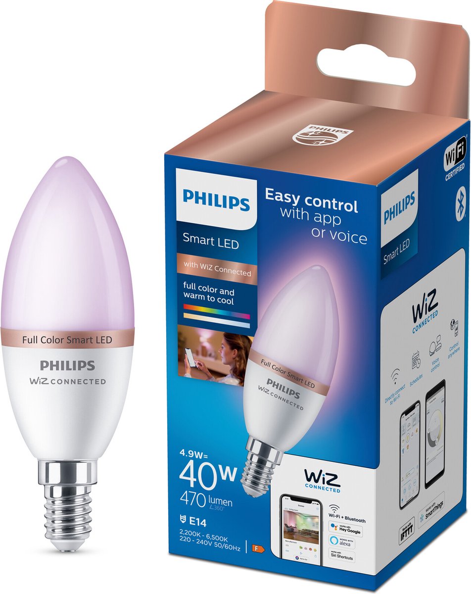 Philips led philips smart lighting - kaarslamp - slimme led-verlichting - gekleurd en wit licht - e14 - 40w - mat - wi-fi