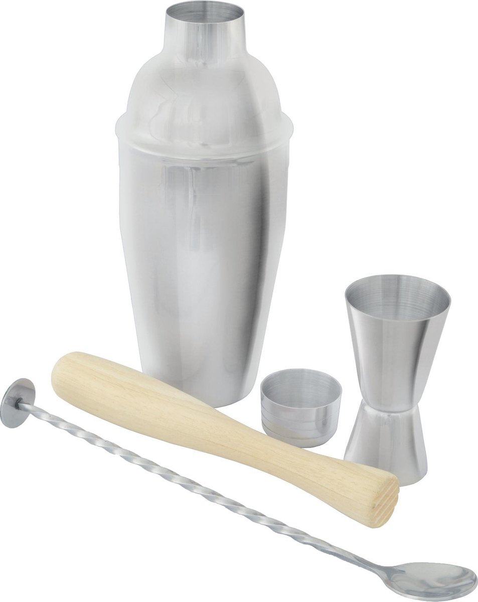 Point-virgule cocktailset - 4-delig - met barlepel, maatje, stamper cobbler shaker