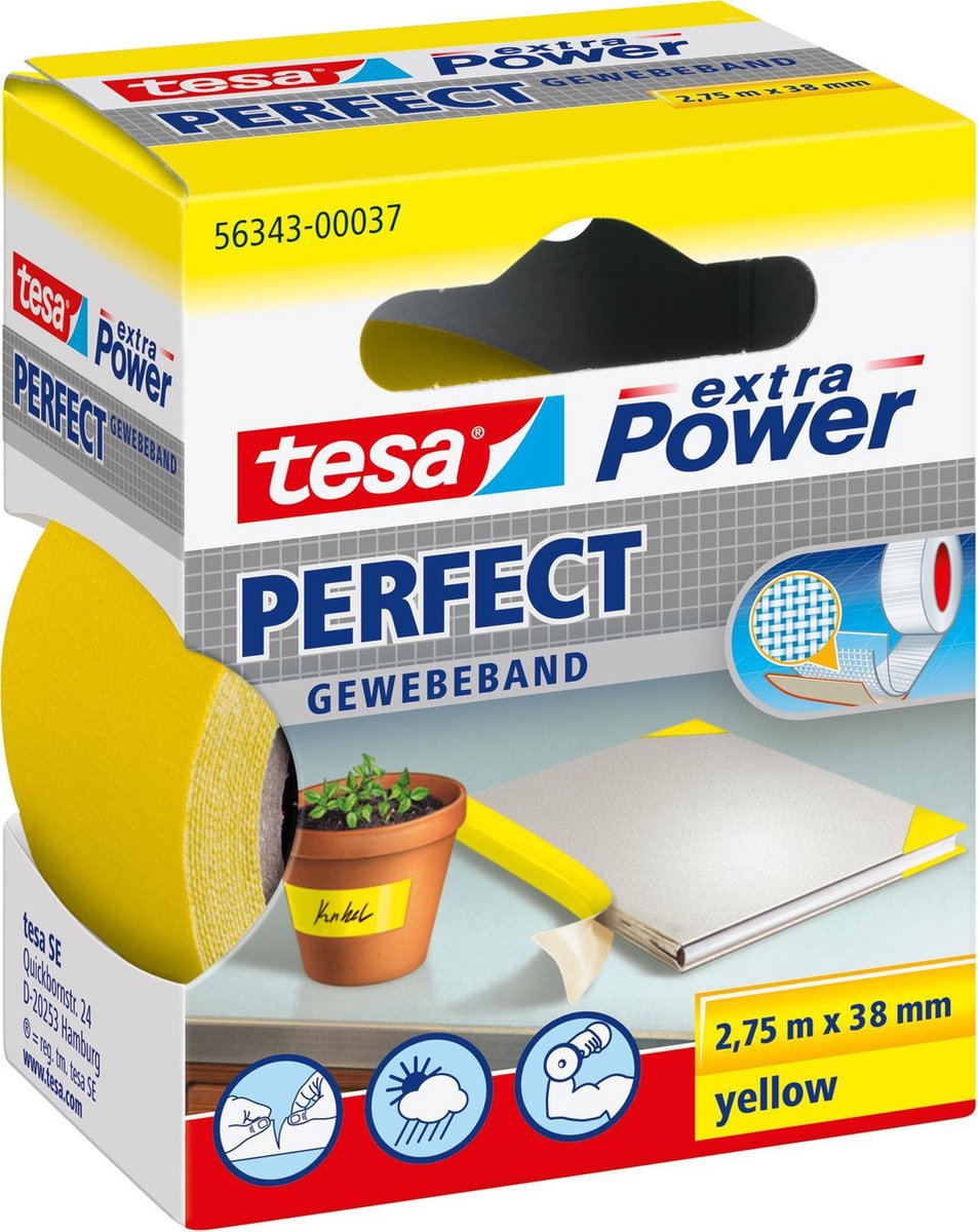 Tesa perfect 56343-00037-03 textieltape extra power geel (l x b) 2.75 m x 38 mm 1 stuk(s)
