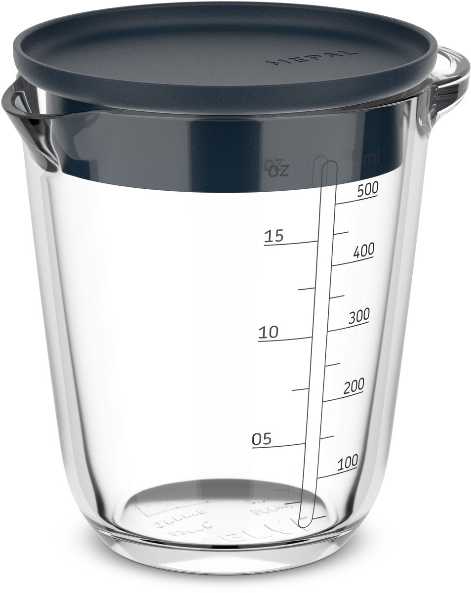 Mepal glas maatbeker met deksel chef it - 500 ml - maataanduiding - vaatwasmachine-. magnetron- en ovenbestendig - bakspullen - navy