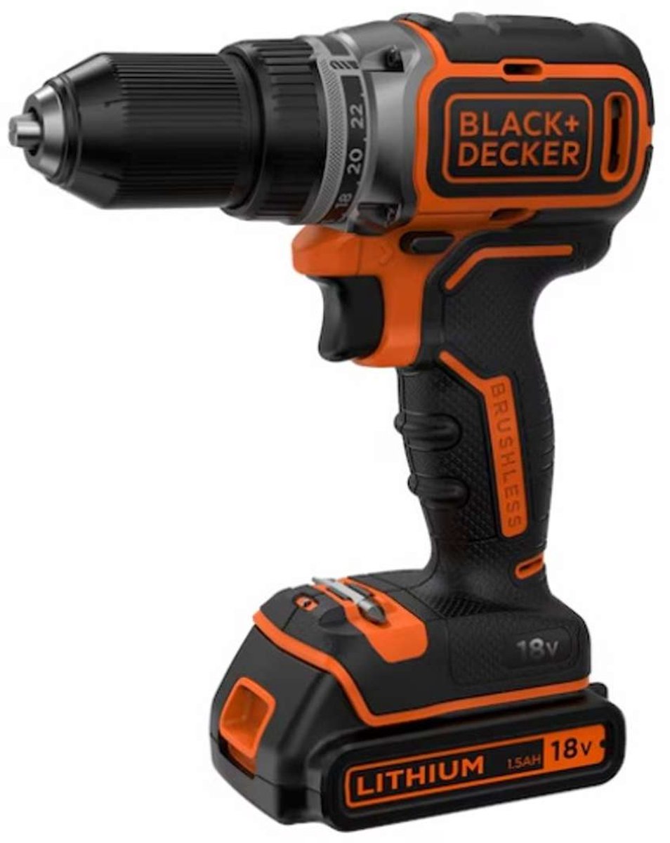 Black+decker gereedschap - 18v accu-boorschroevendraaier, 2x accu 1,5 ah li-ion, lader bl186kb-qw