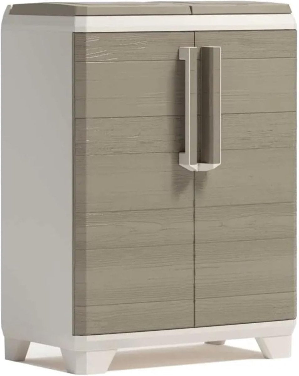 Keter split premium - afvalscheidingskast - 2 x 110 l - hout effect - beige bruin