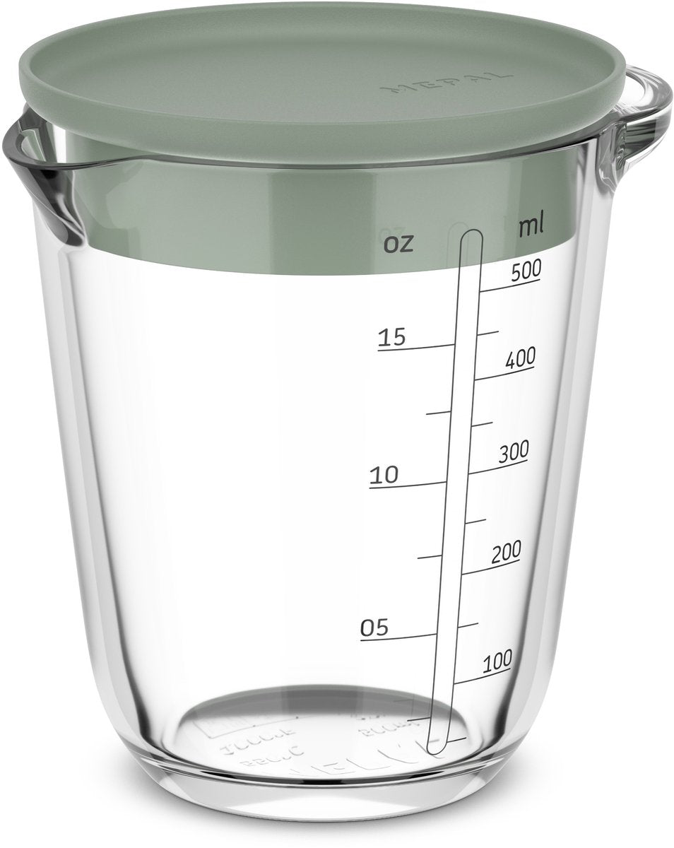 Glazen maatbeker 500ml met deksel nordic salie