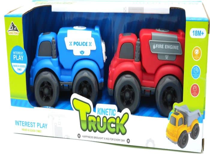 Jonotoys kinetische vrachtwagens politie en brandweerset