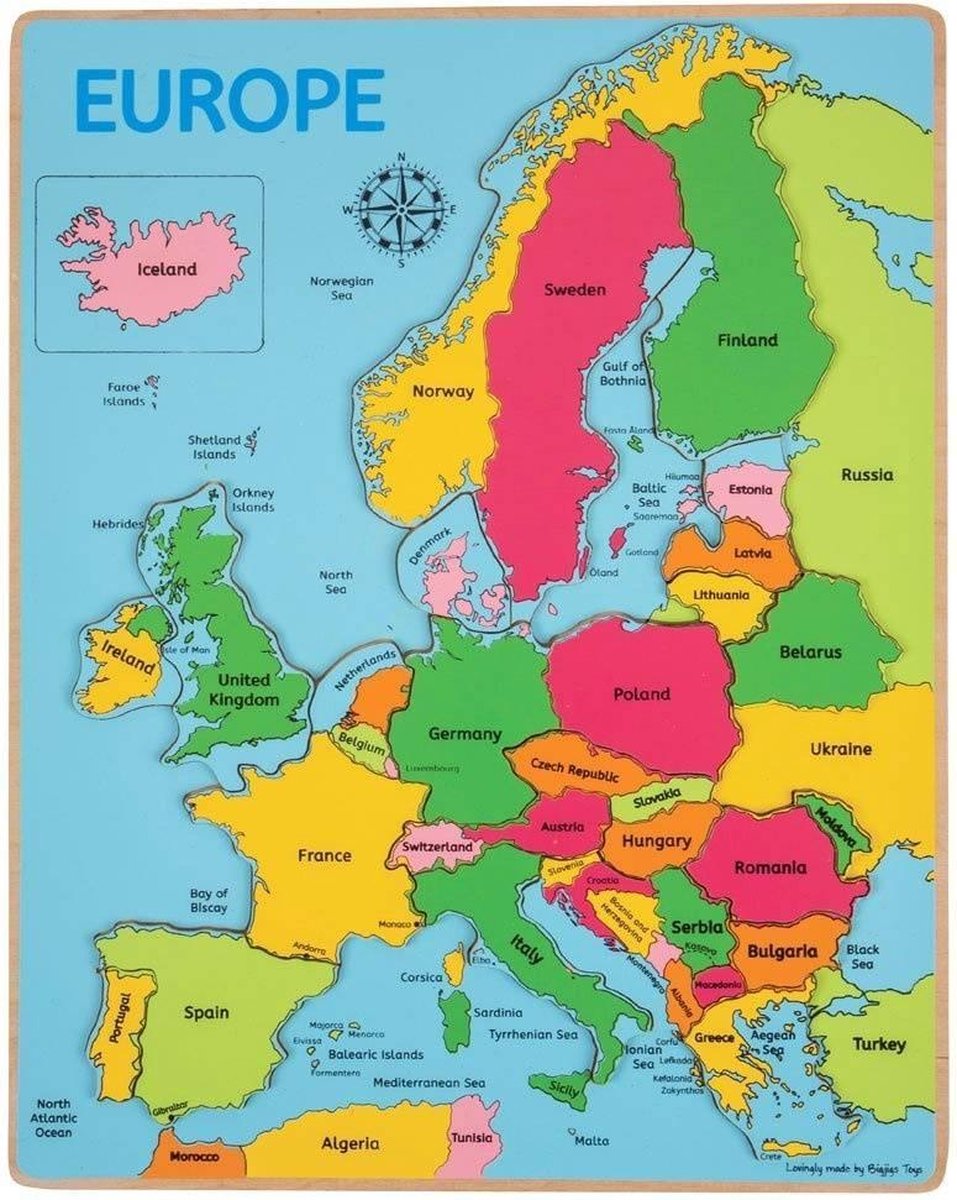 Bigjigs houten puzzel - europa - 25 stukken - 30 x 38 cm