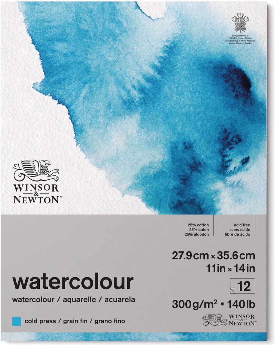 Winsor newton classic aquarelpapier grain fin blok 1-zijdig gelijmd 300gr
