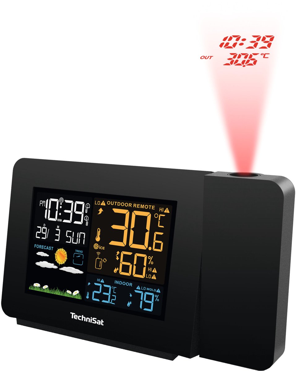 Technisat imeteo p1 weerstation binnen en buiten - projectie - hygrometer - zwart