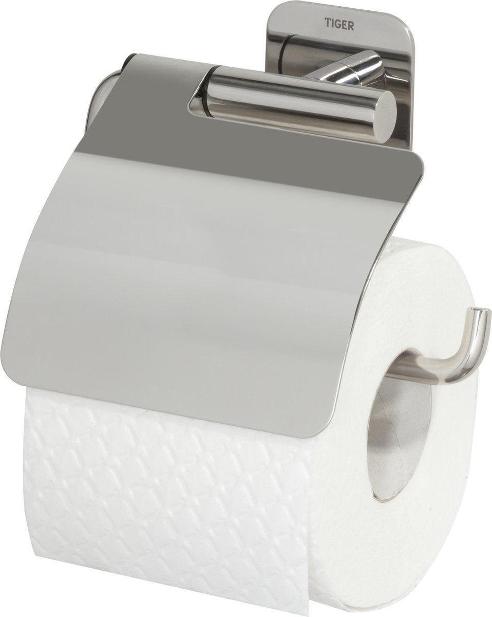 Tiger colar - wc rolhouder met klep - zonder te boren - toiletrolhouder zelfklevend - rvs gepolijst