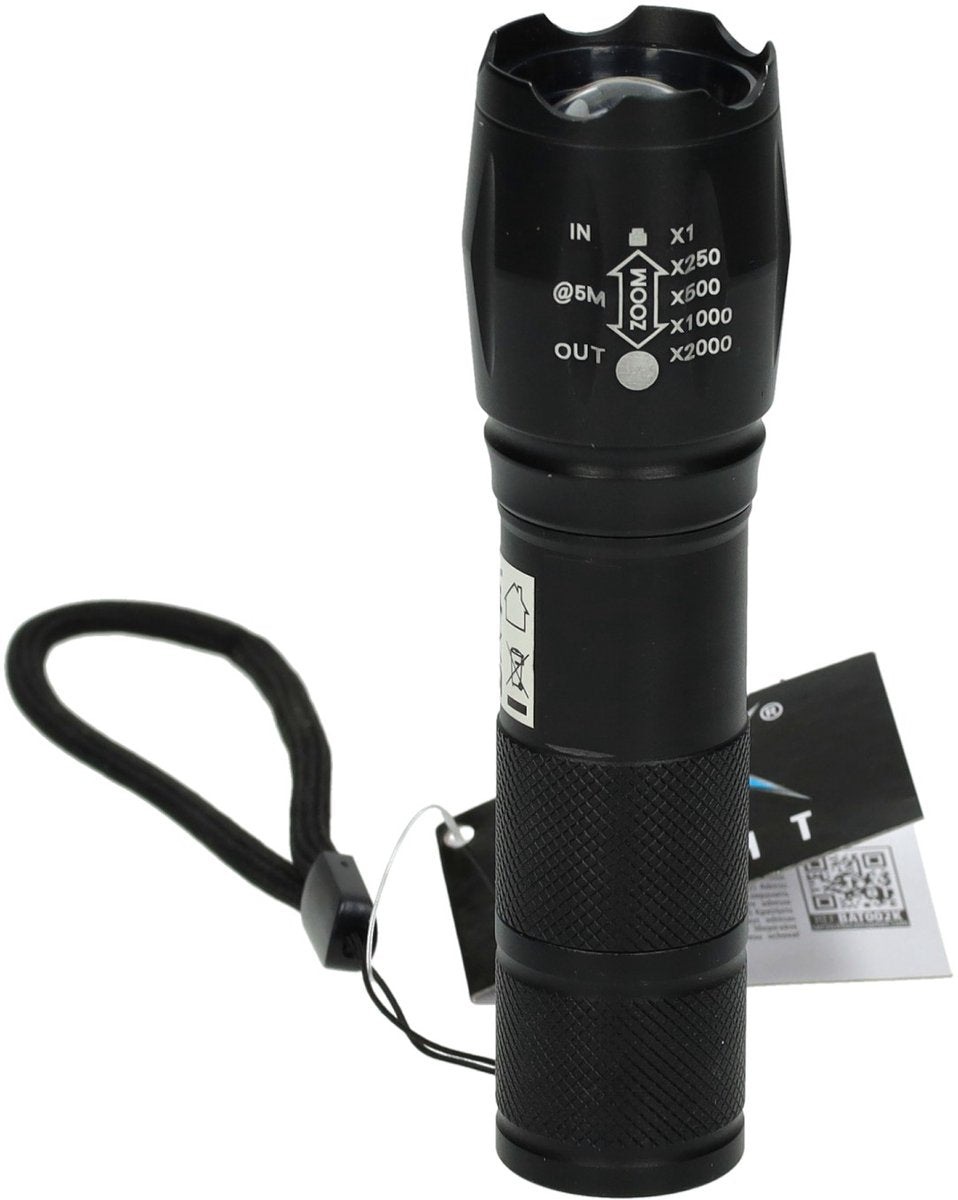 Koopman zaklamp zwart speelgoed - 13cm zaklamp voor kinderen.