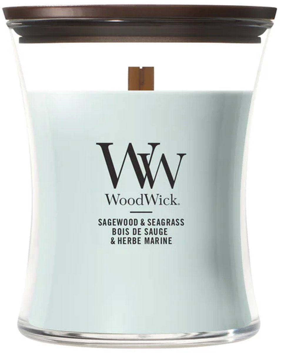 Woodwick hourglass medium geurkaars - sagewood seagrass - 60 branduren