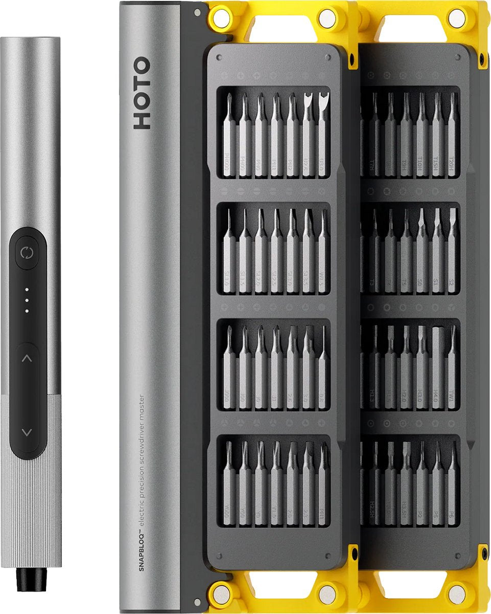 Hoto snapbloq™ s-a01 electric precision screwdriver master set (56-piece) – elektrische precisieschroevendraaier – draadloze minischroevendraaier – borstelloze motor – 3 koppelstanden – led-lampje – usb-c oplaadbaar