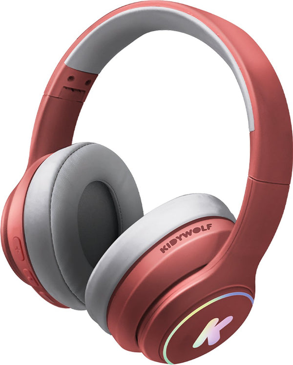 Kidywolf k-ears bluetooth kinderkoptelefoon rood – 85db volume limiet, draadloos opvouwbaar, led - 8+