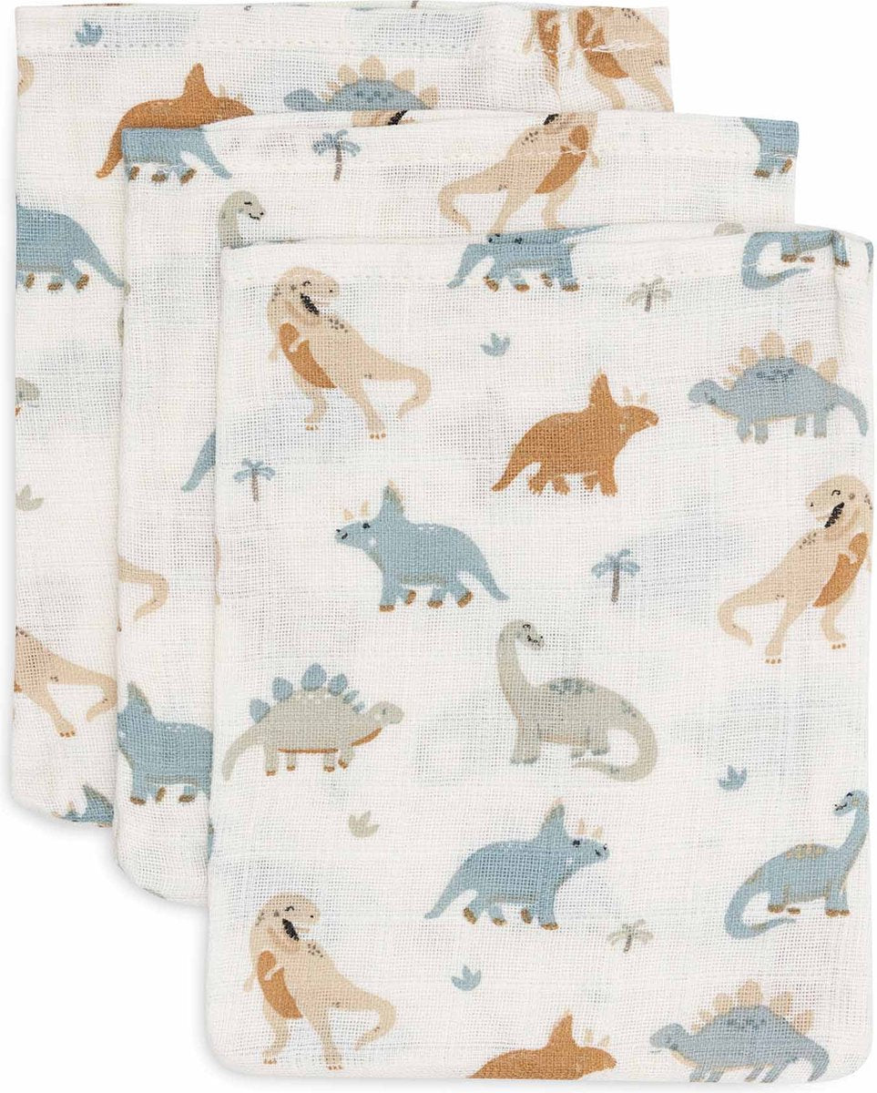Jollein - baby hydrofiel washandje - katoen - 3 stuks - roarsome - baby washand, hydrofiele washandjes -15x20cm