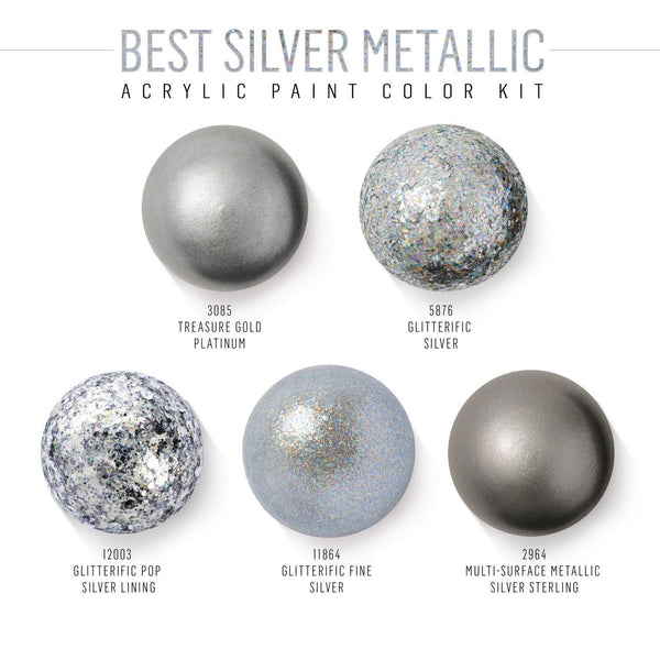 Folkart • acrylic paint color kit best silver metallic 5pcs